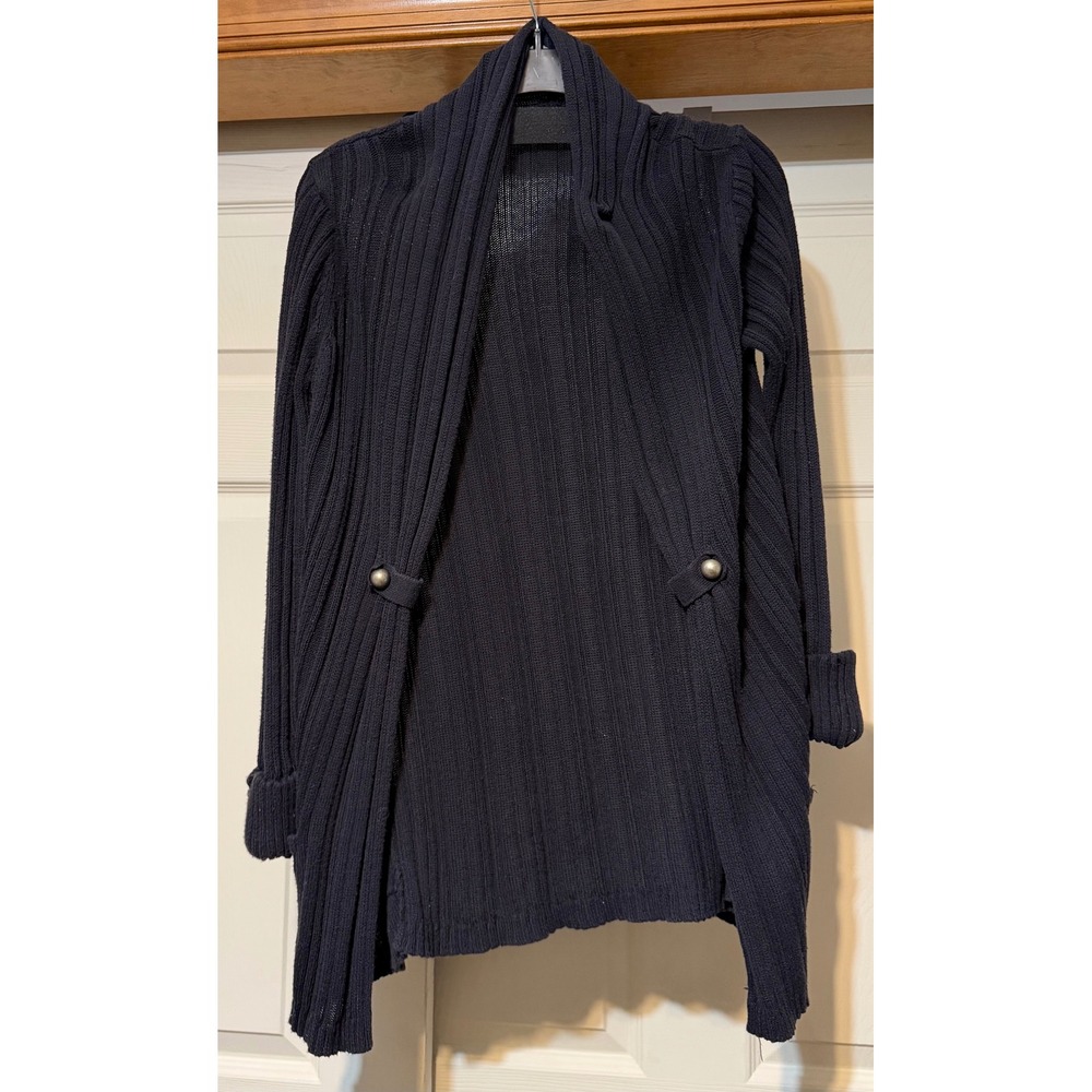 Maurices Womens Black Ribbed Open Front Cardigan Shawl Collar Pockets L